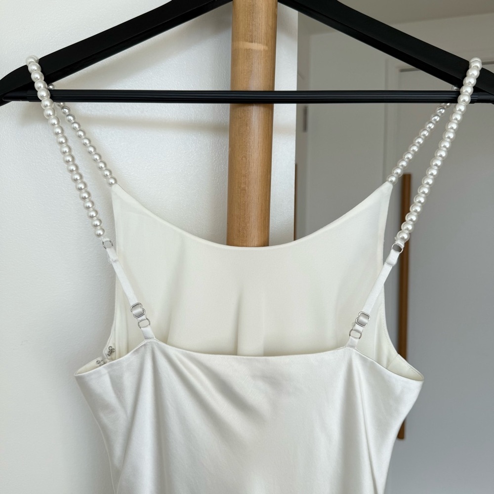 Solid & Striped X The Selena Satin Dress with Beaded Pearls Straps. Retail: $318 - Picture 6 of 15